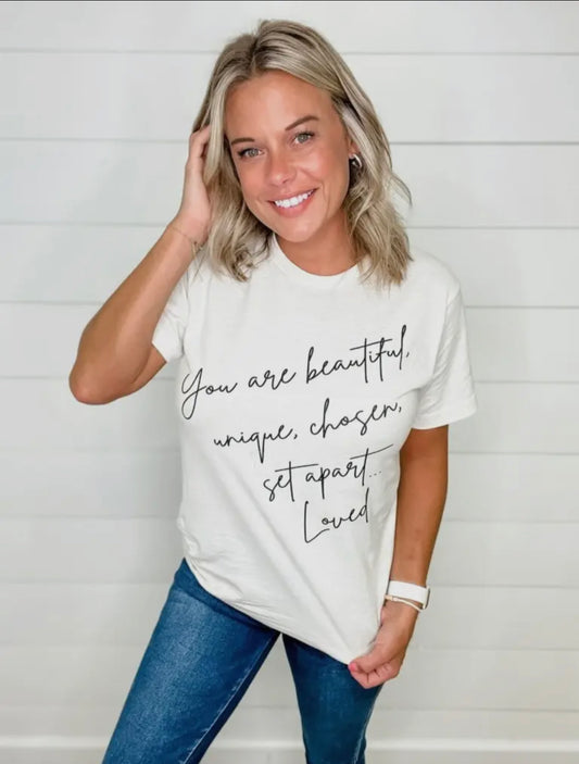 You Are Chosen Set Apart Cream Faith Graphic Tee